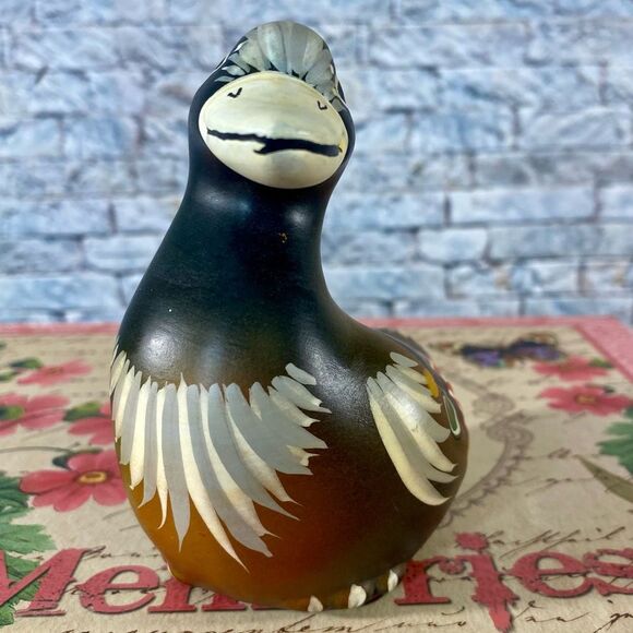 Hand Painted Mexican Folk Art Ceramic Duck Hummingbird Pattern Rustic Decor - Picture 2 of 7